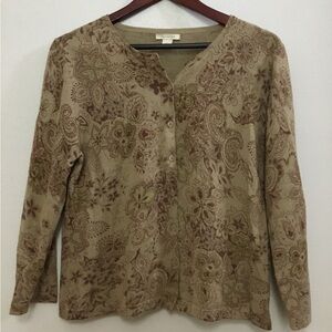 Garnet Hill Women’s 100% Merino Wool Cardigan Paisley Floral Read